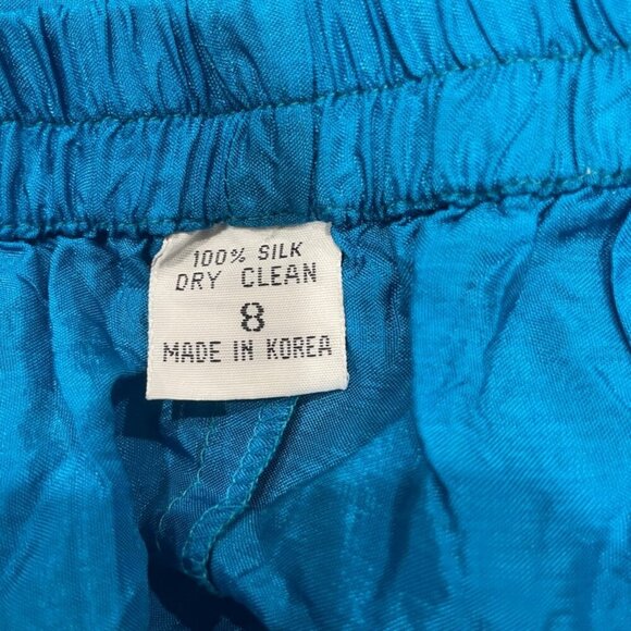 VTG CLASSY CHIC 100% SILK MIDI TIERED SKIRT TURQUOSE 8 GLOSSY SOPHISTICATED - Picture 6 of 16